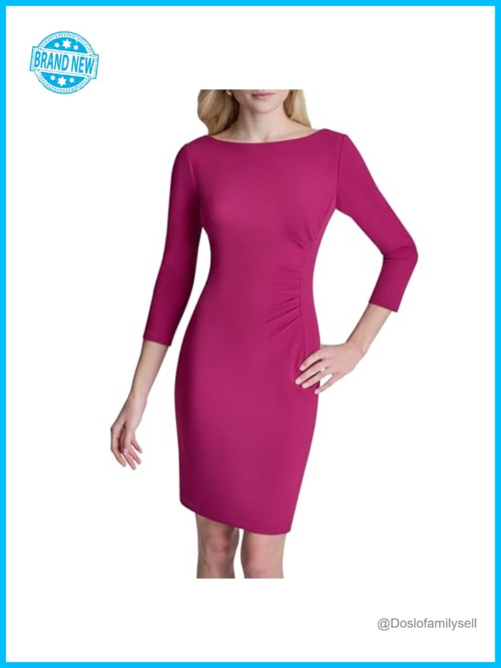 DKNY Scuba Crepe Sheath Dress 3/4 Sleeve Jewel Neck Business Casual